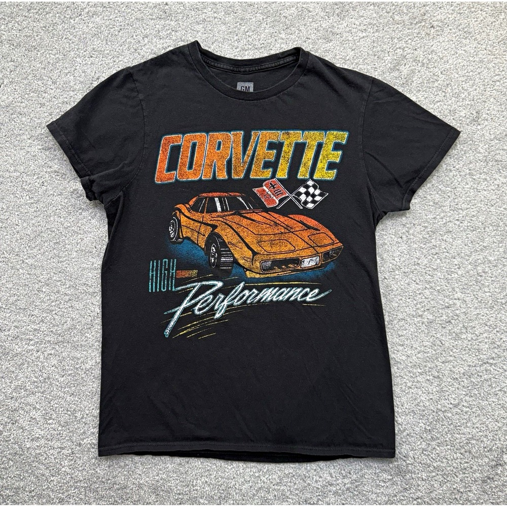 GM Corvette High Performance T Shirt Mens S Black Graphic Tee Racing Car